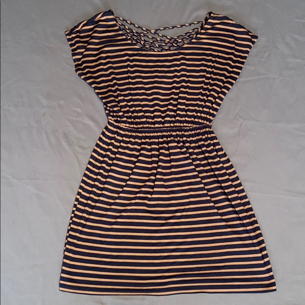 Navy and tan striped dress